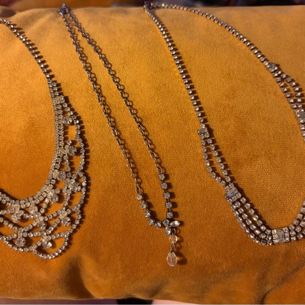 Lot of 3 vintage “”rhinestone necklaces. Regency, wedding wear